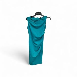 Miusol Teal Sleeveless Draped Midi Sheath Dress